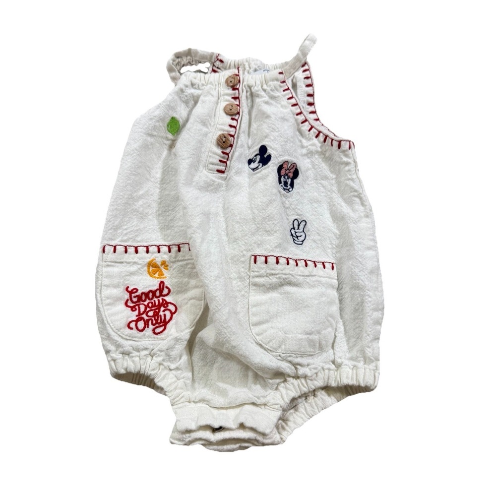 Old Navy Disney White Mickey Minnie Mouse Embroidered One Piece Tank 3-6 Mo